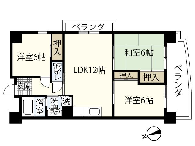 せせら壱番館(3LDK/6階)の間取り写真
