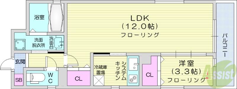 銀杏ハイツ立町(1LDK/4階)の間取り写真