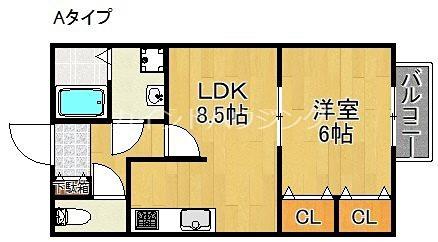 RINON東貝塚(1DK/2階)の間取り写真