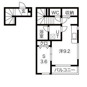 アイワテラス・アイワスクエア(1SK/2階)の間取り写真
