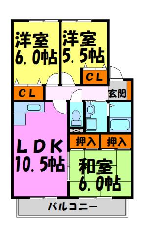 グリーンコートB棟(3LDK/2階)の間取り写真