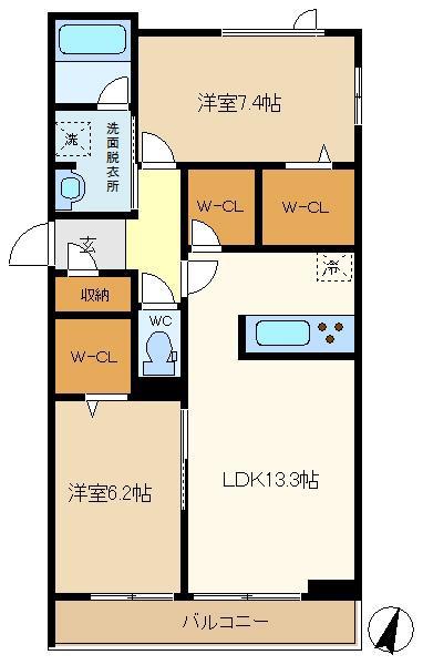 アルフォンス(2LDK/3階)の間取り写真