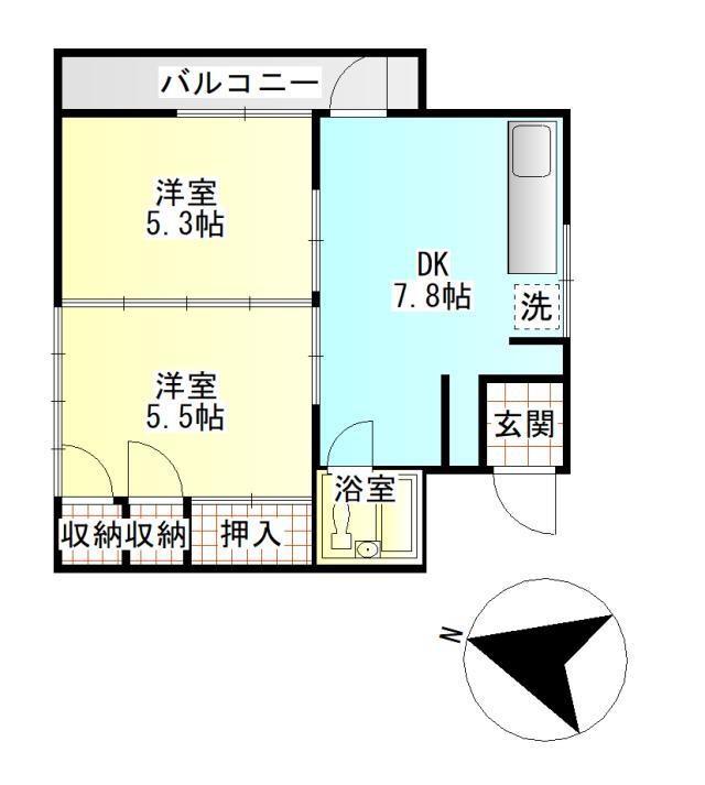 明窓ハイツ(2K/2階)の間取り写真