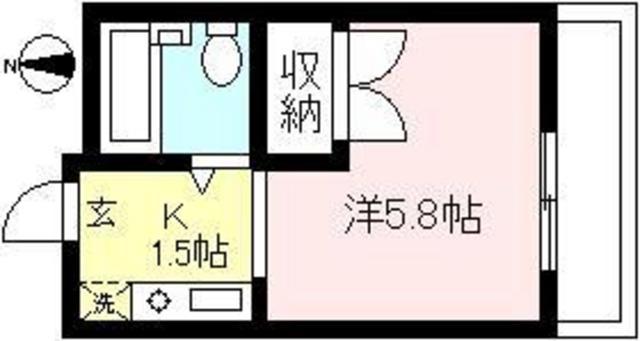 向ヶ丘パレス(1K/4階)の間取り写真