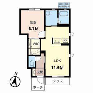 シャルマン小倉(1LDK/1階)の間取り写真