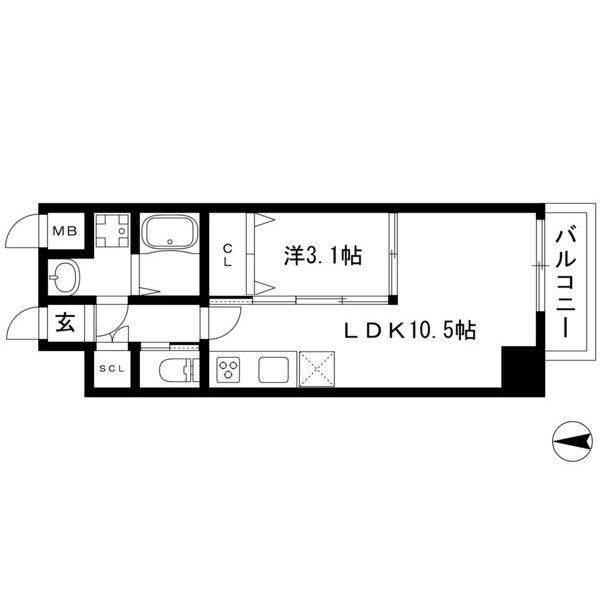 アンジュ栄(1LDK/9階)の間取り写真