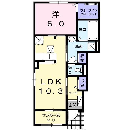 エアリーII(1LDK/1階)の間取り写真