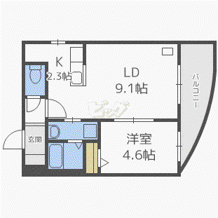 テラスナギサ(1LDK/4階)の間取り写真