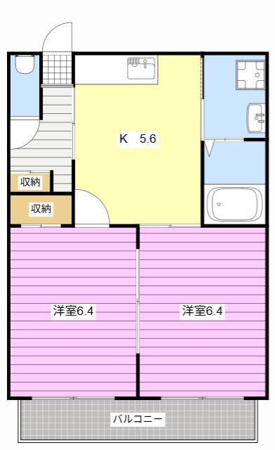 ふるさと(2DK/2階)の間取り写真