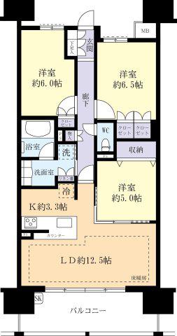 1202(3LDK/12階)の間取り写真