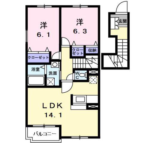 ピアッツァ羽倉崎(2LDK/2階)の間取り写真
