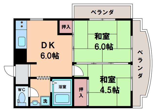 ルシェール住吉(2DK/4階)の間取り写真