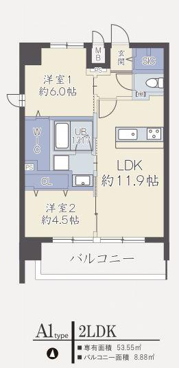 シンセリティ大淀(2LDK/9階)の間取り写真