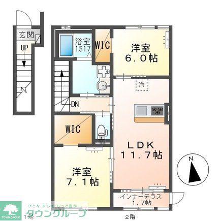 松戸市西馬橋相川町アパート(2LDK/2階)の間取り写真
