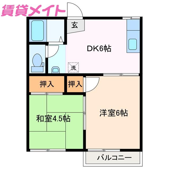 ハイツオオクラ2(2DK/2階)の間取り写真