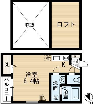 ポルトーシャンス(1K/1階)の間取り写真