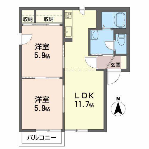 グランシード矢巾 A(2LDK/2階)の間取り写真