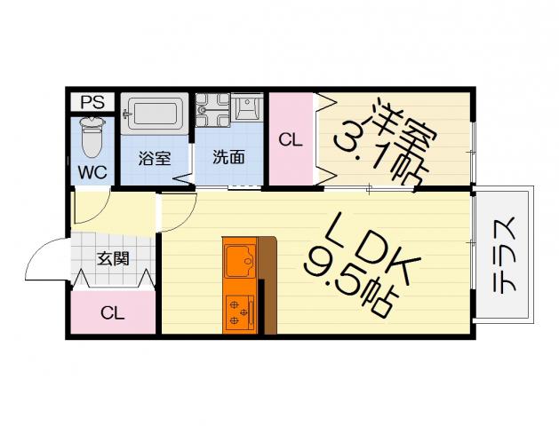 カーサ ビアンカ(1LDK/1階)の間取り写真