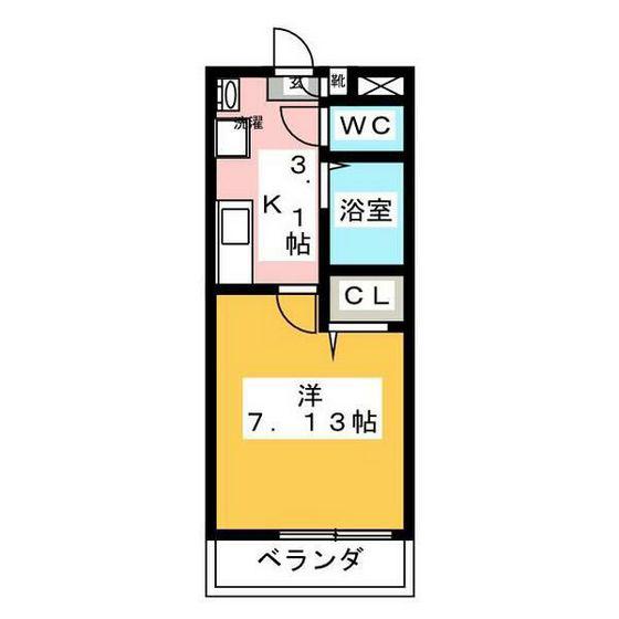 ウェーブレジデンス北長瀬(1K/3階)の間取り写真