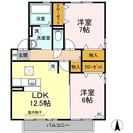 フェリス高柳(2LDK/1階)の間取り写真