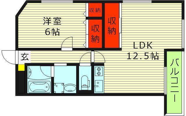 ミライ ハイム(1LDK/1階)の間取り写真
