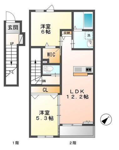 グレースII(2LDK/2階)の間取り写真