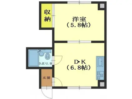 コーポ白鳥(1DK/2階)の間取り写真