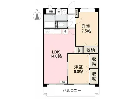 ローザクオーレI(2LDK/3階)の間取り写真