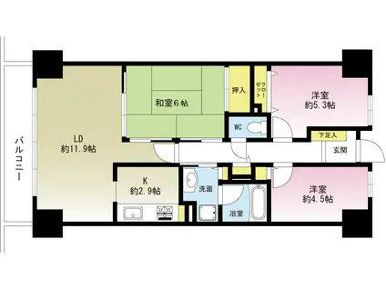 ルネ門戸(3LDK/2階)の間取り写真