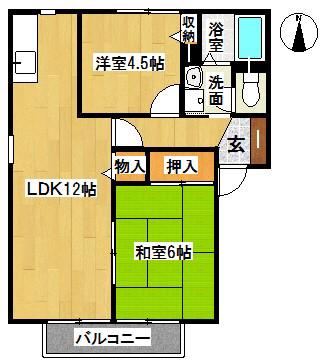 サンエクセル小森野D棟(2LDK/1階)の間取り写真