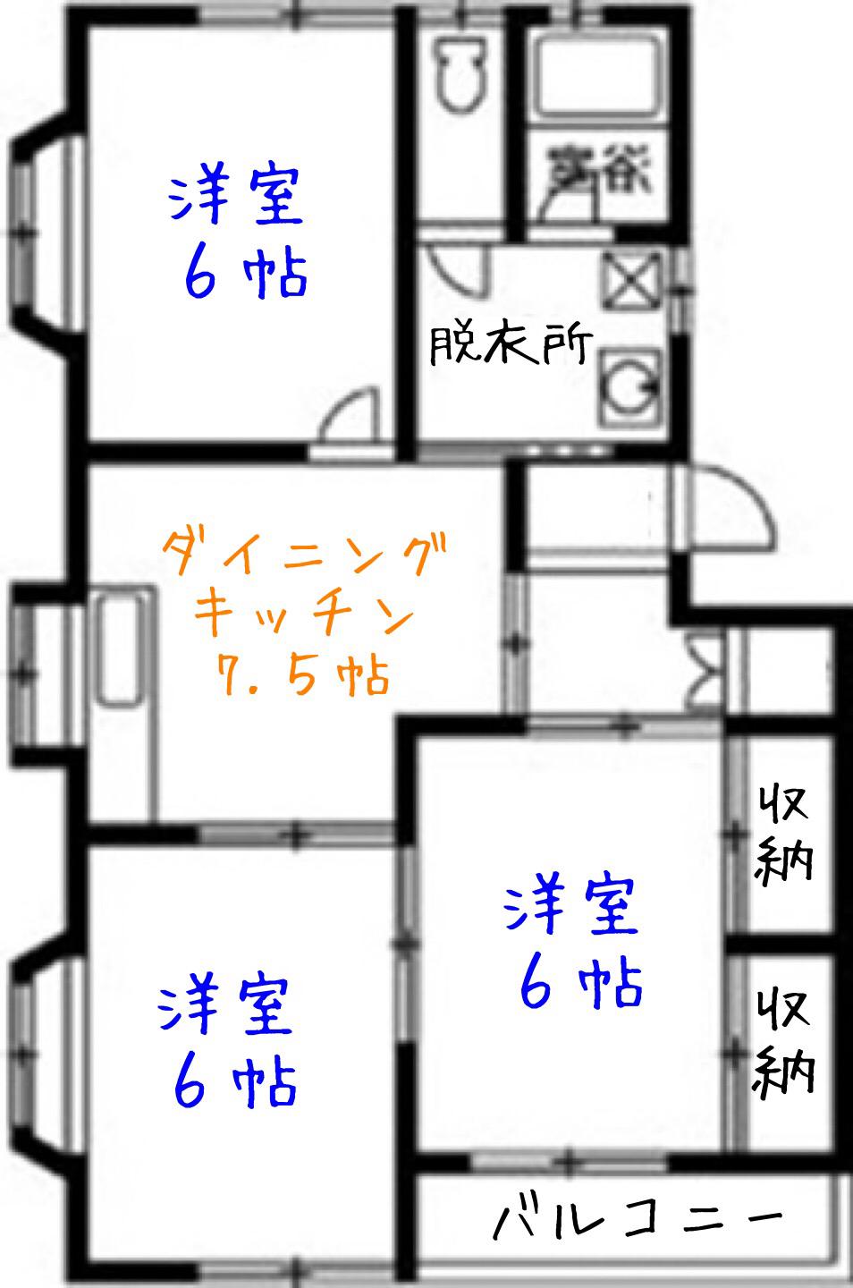 藤ハイツB(3DK/1階)の間取り写真