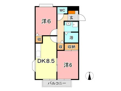 フォワイエ D(2DK/1階)の間取り写真
