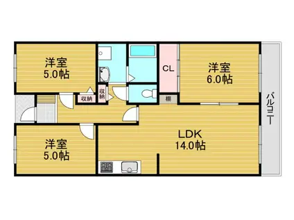 ライゼックス富田林(3LDK/2階)の間取り写真