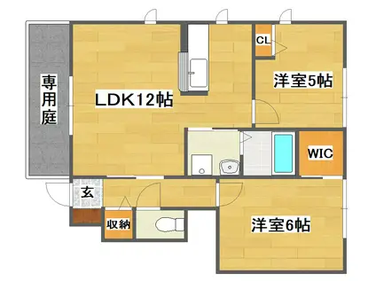 カーザ上の原 A棟(2LDK/1階)の間取り写真