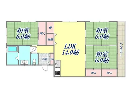 芦屋プラザ(3LDK/1階)の間取り写真