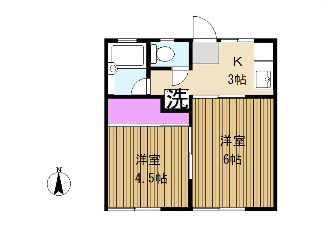 富士ハイツC号棟(2K/1階)の間取り写真