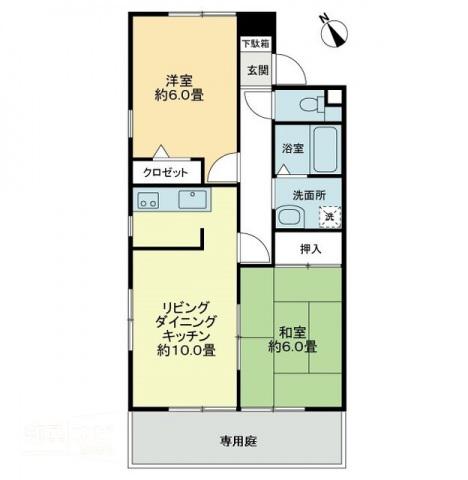 タートルハイツA(2LDK/1階)の間取り写真
