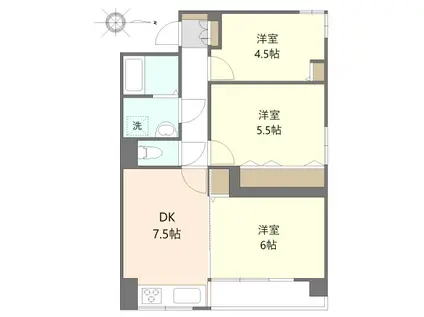 ハイタウン浜田山(3DK/3階)の間取り写真