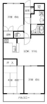 グリーンヒル藤が丘G(3LDK/4階)の間取り写真
