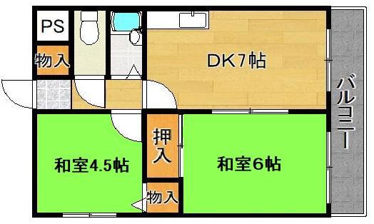 ヴェルドミール照ヶ丘(2DK/7階)の間取り写真