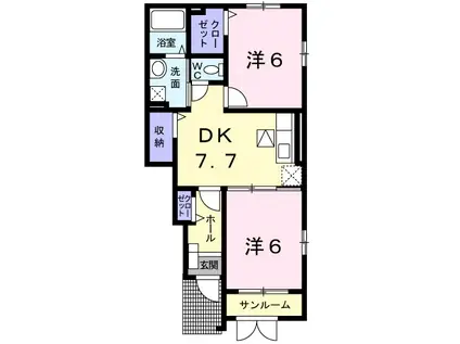 ソレイユI(2DK/1階)の間取り写真