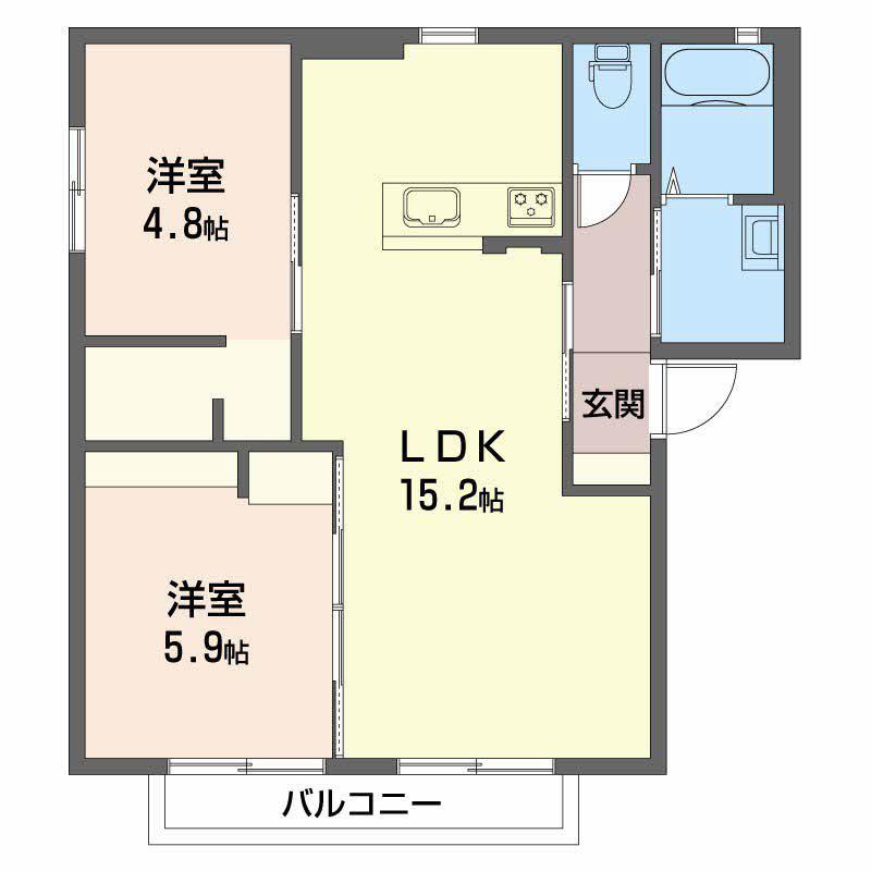 バリュージュひろまえ A棟(2LDK/1階)の間取り写真
