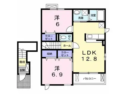 アールベル アンジェ(2LDK/2階)の間取り写真