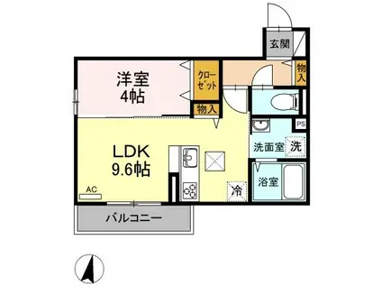 DーROOMグランシャリオ(1LDK/1階)の間取り写真