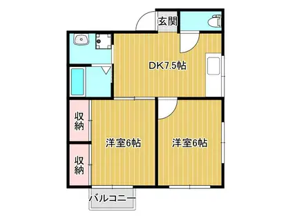 サンミリオン(2DK/2階)の間取り写真