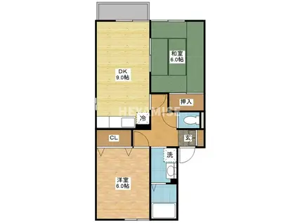 セジュール釜地(2DK/2階)の間取り写真