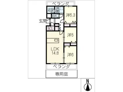 レオーノ一社(3LDK/1階)の間取り写真