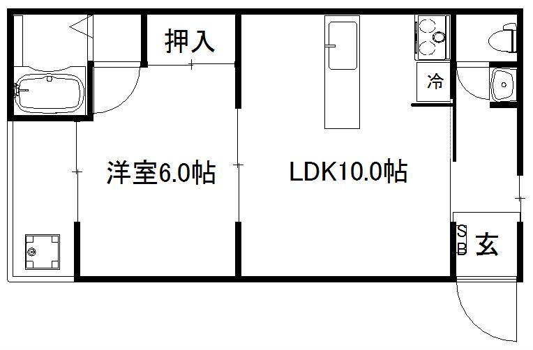 ニュー北山(1LDK/1階)の間取り写真