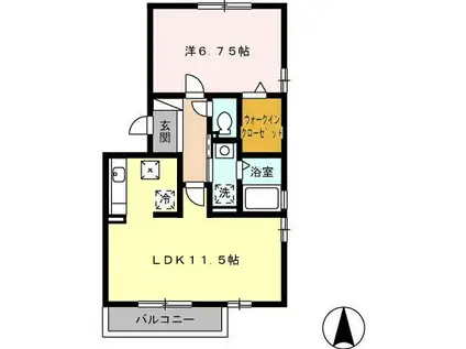 グランパティオ B棟(1LDK/1階)の間取り写真