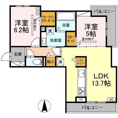 ポルターユ(2LDK/1階)の間取り写真